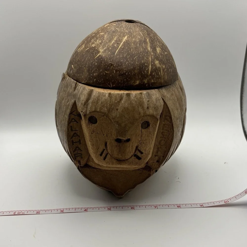 Vintage Coconut Carved Monkey Bank Tiki Bar Decor Barware‎ Philippines Fun